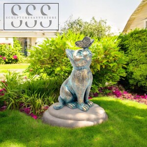Statua da giardino a forma di gatto e farfalla: statuetta stravagante per esterni, ornamento da giardino, regalo per gli amanti dei gatti