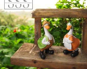 Rustic Duck Garden Statues Set – Whimsical Outdoor Yard Decor