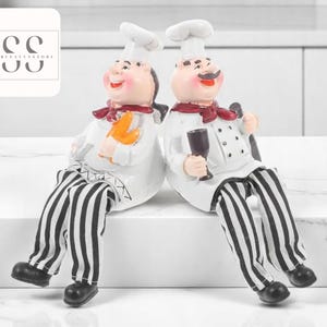 Chef Figurines: Playful Kitchen Decor - 2pc Resin Statue Set