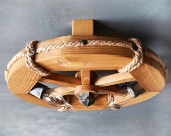 Wheel Kronleuchter Durchmesser 35cm) mit zwei Fassungen, rustikale Beleuchtung, Holzleuchter, handgefertigte Lampe, Wohnkultur, einzigartige Beleuchtung, rustikales Haus