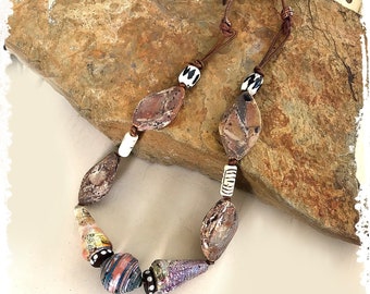 Rustic chunky stone necklace, adjustable length, Sundance western style, cowgirl gift, lightweight earthy organic tribal,