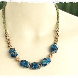 Blue impression jasper nugget necklace, adjustable short boho stone necklace, gift for her, southwestern style, adjustable necklace image 2