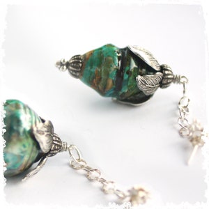 Elegant Victorian leaf earrings, Mothers Day Gift, pearlized green earrings, romantic chain drop earrings, Wedding Jewelry image 6