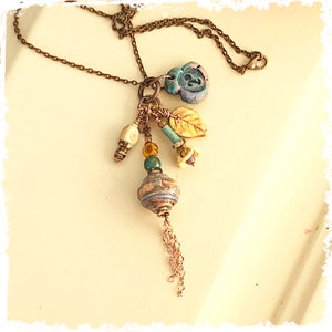 Nature inspired chain tassel pendant with charms personalized necklace gift for her, arty boho layering necklace, image 2