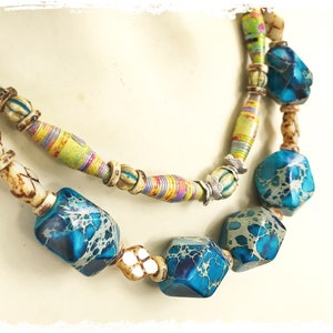 Blue impression jasper nugget necklace, adjustable short boho stone necklace, gift for her, southwestern style, adjustable necklace image 5
