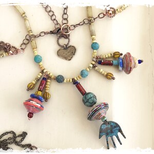 Love Necklace Valentine's Day Heart and Hamsa necklace with pendants, 2 strands with unusual and very pretty charms image 2