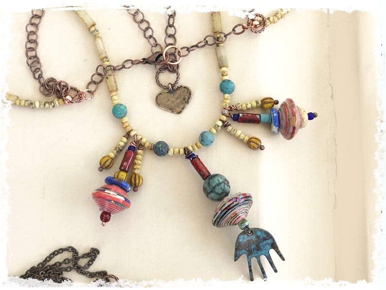 Love Necklace Valentine's Day Heart and Hamsa necklace with pendants, 2 strands with unusual and very pretty charms image 2