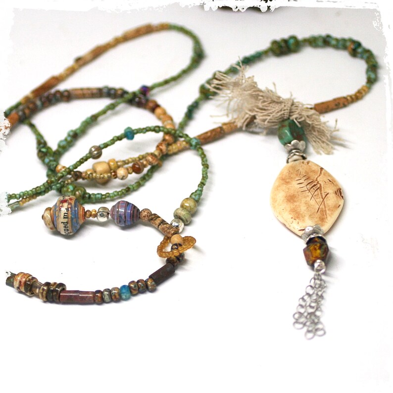 Faux Bone Pendant Assemblage With Long Beaded Wrap Necklace Etsy