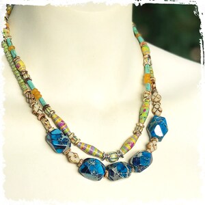 Blue impression jasper nugget necklace, adjustable short boho stone necklace, gift for her, southwestern style, adjustable necklace image 4