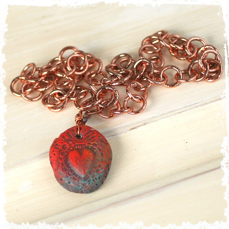 Folk Art Valentine Heart Pendant Necklace Sacred - Sacred Heart Pendant Necklace Folk Art Valentine Heart Pendant Necklace Sacred - Sacred Heart Pendant Necklace
