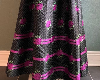 Designer Victor Costa Maxi Taffeta skirt • floral skirt • purple roses • striped skirt Skirt with Pockets