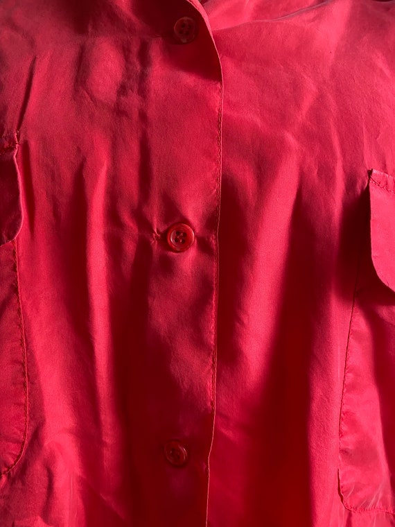 Oversized Vintage 100% Silk Solid Red Shirt Medium - image 3