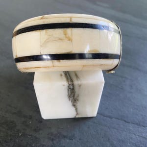 Vintage Bone Cuff with Silver Embossed detail / Chunky bracelet