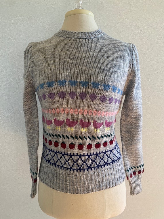 Vintage Gray Sweater / Bow sweater / Apple Sweater