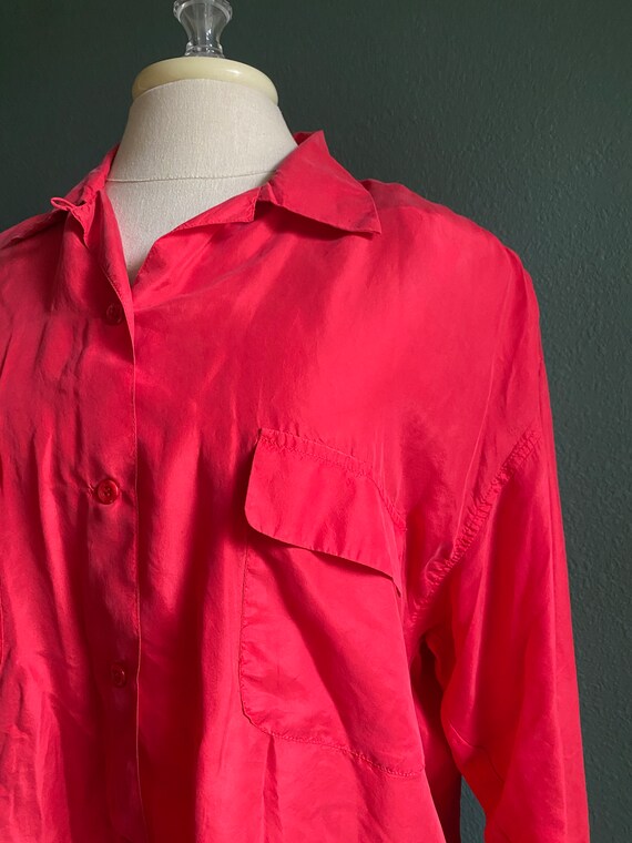Oversized Vintage 100% Silk Solid Red Shirt Medium - image 2