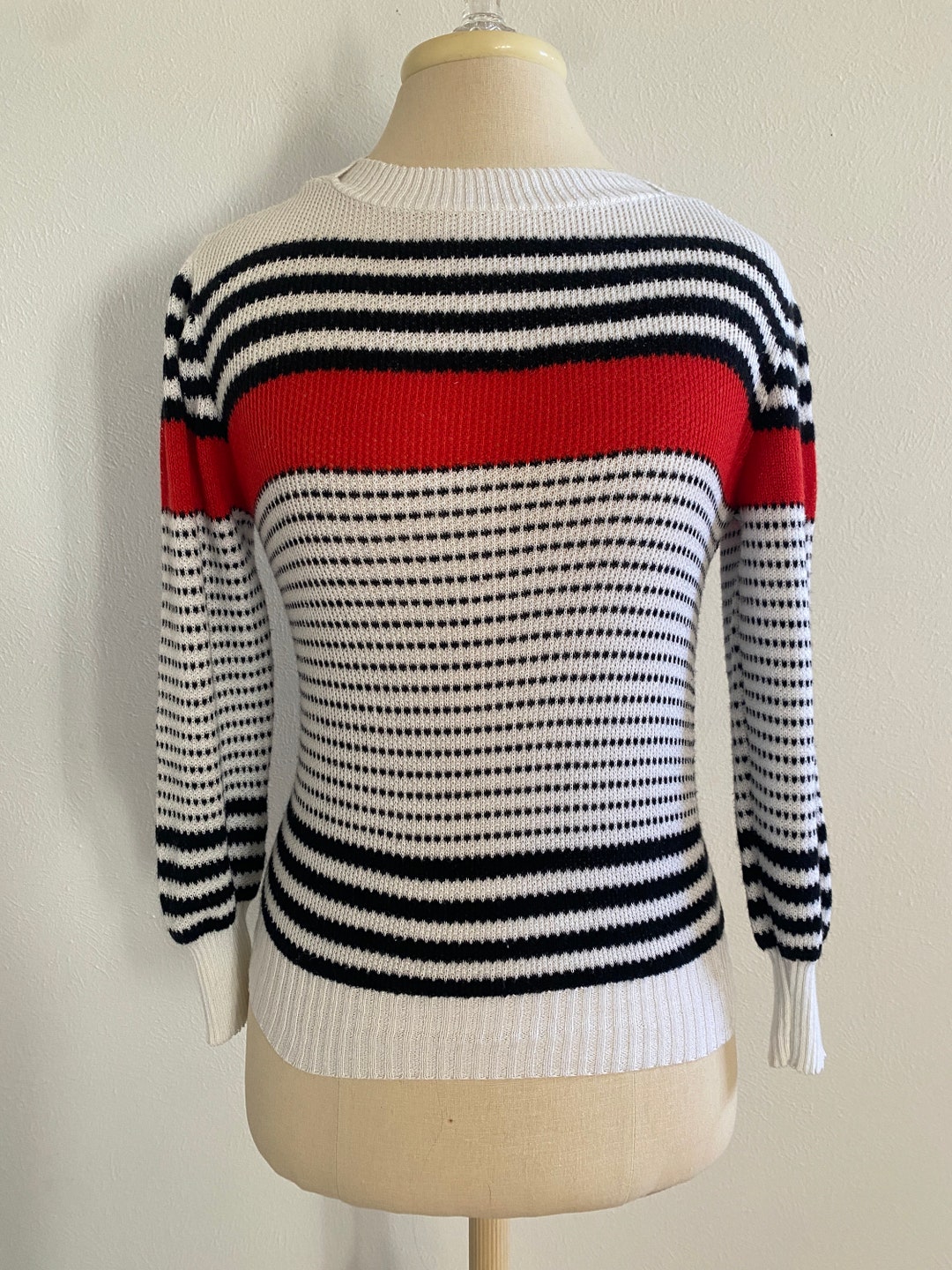 Vintage Striped Sweater / Red and Blue Striped Sweater / Nautical
