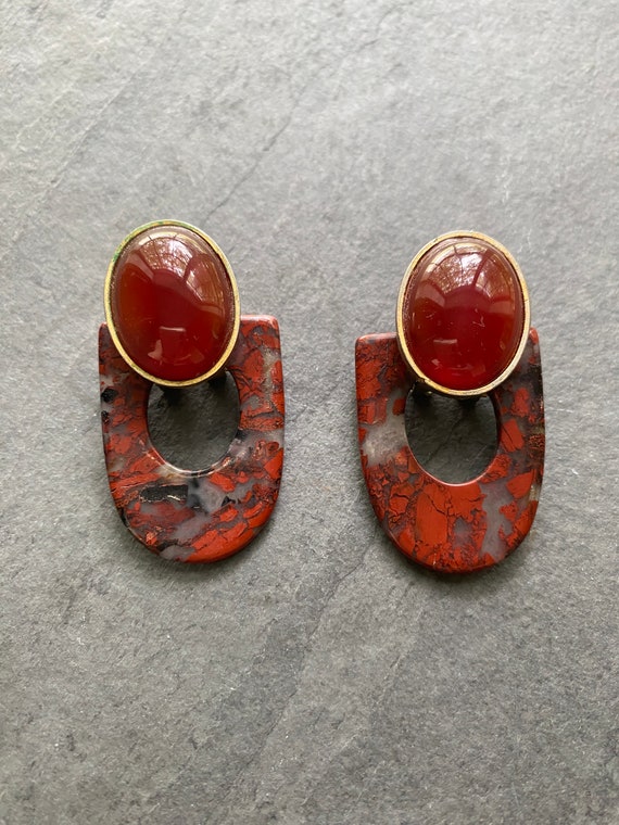 Unique Mid Century  Carnelian Earrings with remova