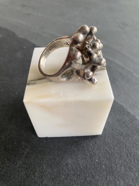 Large 70’s solid silver organic silver ring / sta… - image 6
