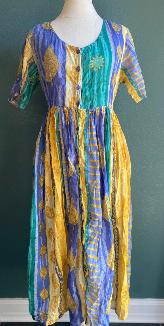 1990s vintage broom stick dress • sun and leaves … - image 2