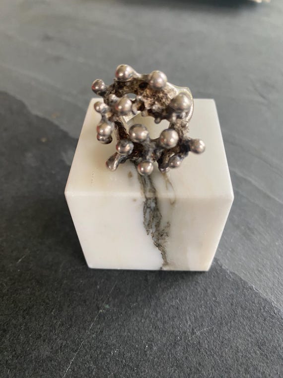 Large 70’s solid silver organic silver ring / sta… - image 2