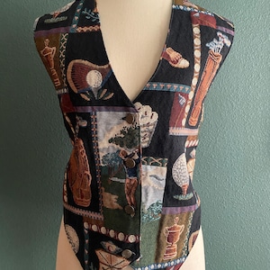 90’s vintage GOLF tapestry vest with silver buttons size large