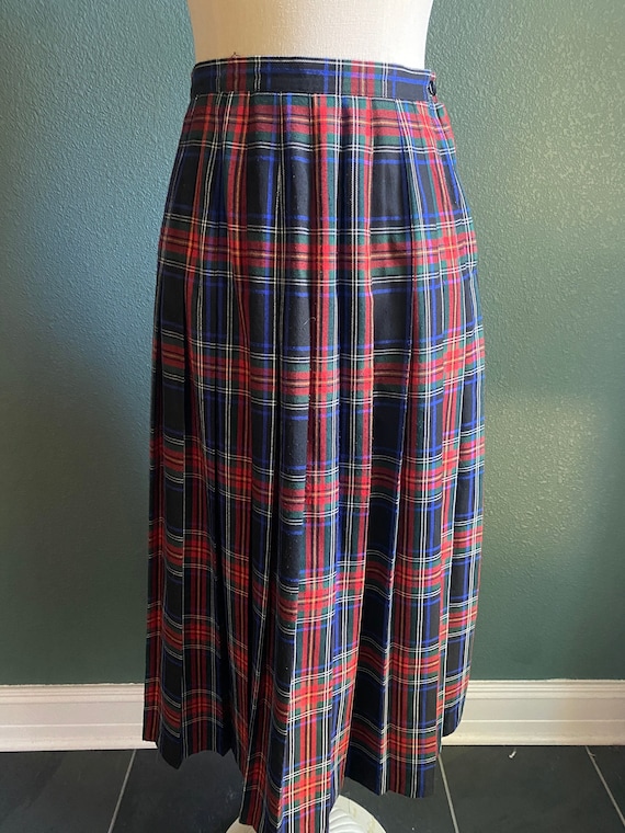 Vintage Pleated Maxi Skirt / Pleated Plaid Skirt /