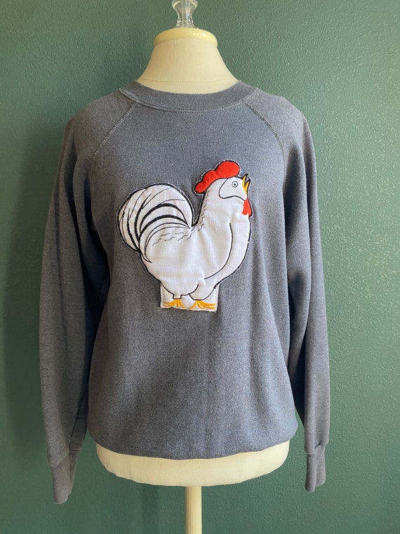 Vintage Folk Art Chicken  Sweatshirt / Rooster / C