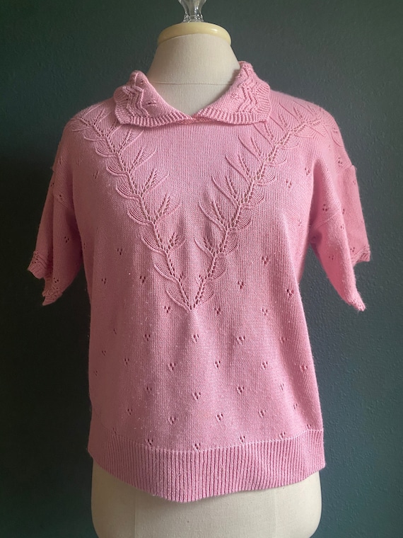 Vintage Pointelle Pullover sweater / Rose colored 