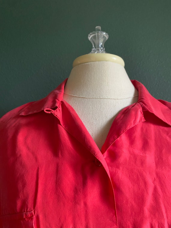 Oversized Vintage 100% Silk Solid Red Shirt Medium - image 6