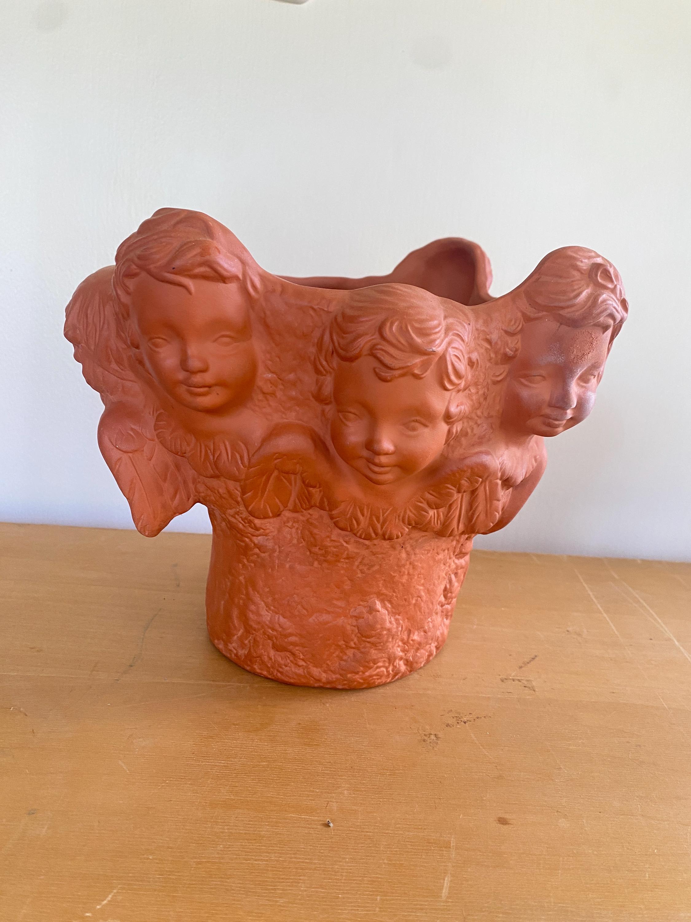 UNIQUE terracotta angel / cherb indoor outdoor deceptive pots