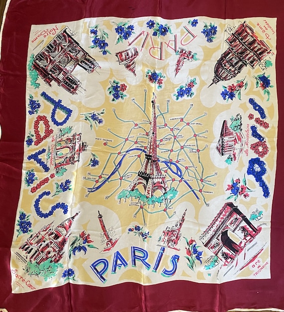 Large Vintage Paris Scarf / Paris France wall hang