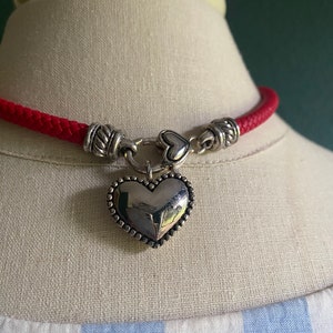 Vintage Red and Silver Heart Choker