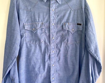70’s SEARS Blue Denim Pearl Snap Button Up / Chambray Pearl Snap