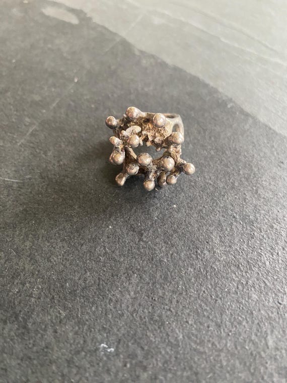 Large 70’s solid silver organic silver ring / sta… - image 5