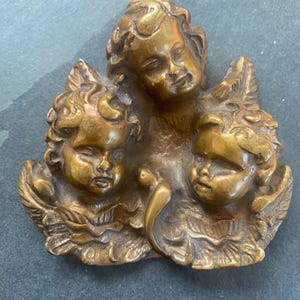 Vintage Solid Brass Cherubs wall hanging Heavy Italian brass