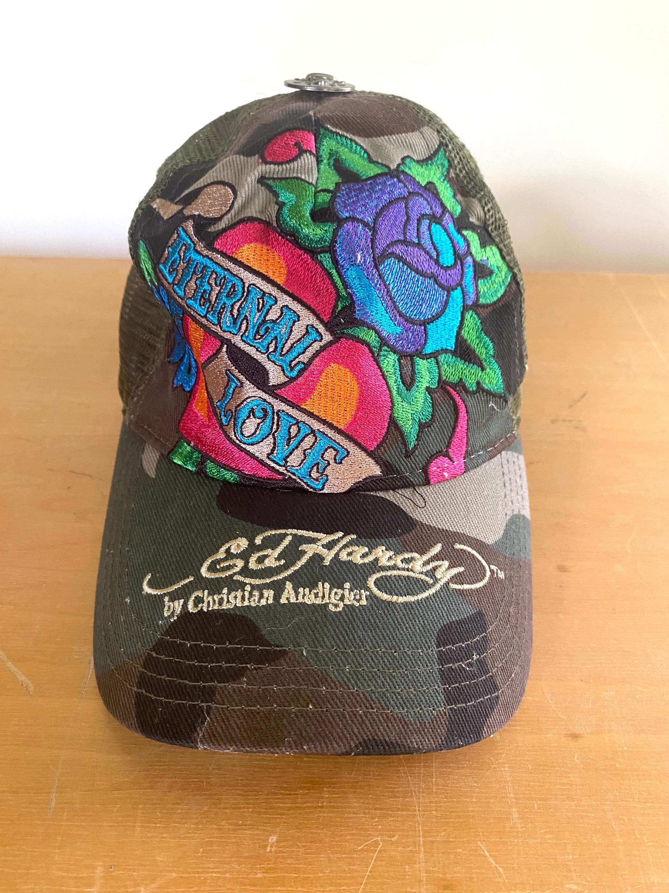 Y2K Ed Hardy and Christian Audigier Camouflage Trucker Hat  display picture 3