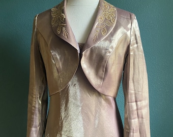 Vintage Gold 90's slip dress with cropped matching jacket / Gold lame / Gold dress / 1990s slip dress / Medium