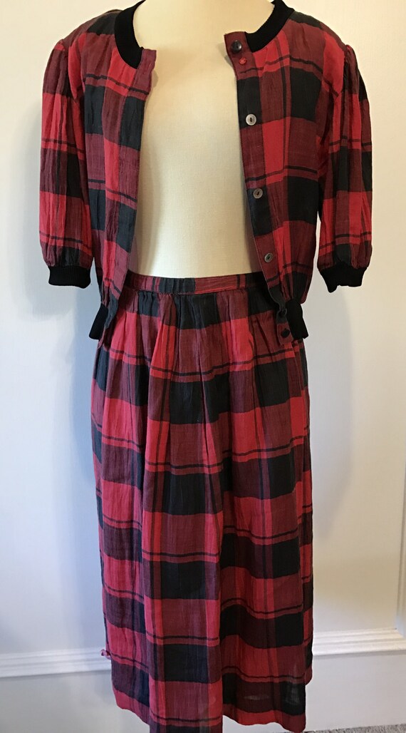 1990s Vintage Buffalo Plaid Midi Skirt  /Matching… - image 1