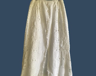 Vintage cotton white crocheted skirt with pearl buttons