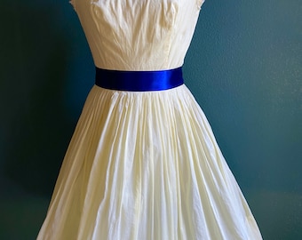 Vintage Authentic 1950&#39;s Yellow Dress/ by Tailored Junior / Cotton Dress / Sun Dress / Belted Dress