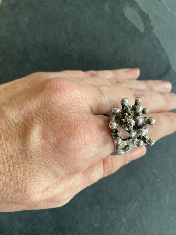 Large 70’s solid silver organic silver ring / sta… - image 1