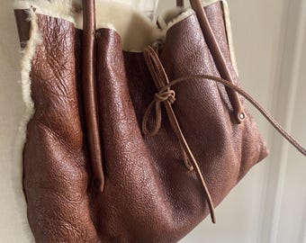 MIU MIU shearling and leather shoulder bag