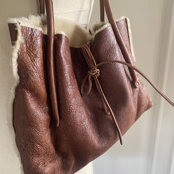 MIU MIU shearling and leather shoulder bag