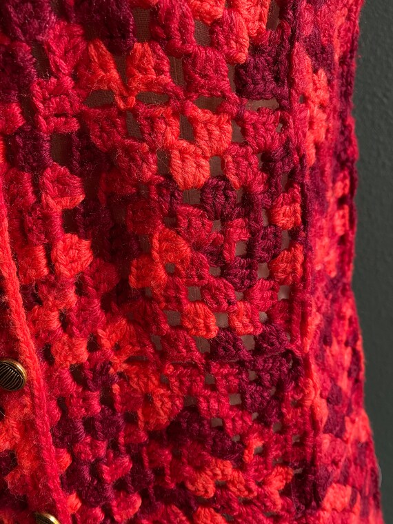 Vintage Crochet Vest Red and Pink Woven Vest Gran… - image 7