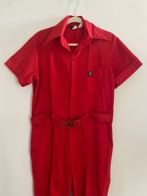 Vintage Red Jumpsuit Made in the USA Red Cotton Ju