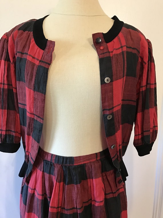 1990s Vintage Buffalo Plaid Midi Skirt  /Matching… - image 4