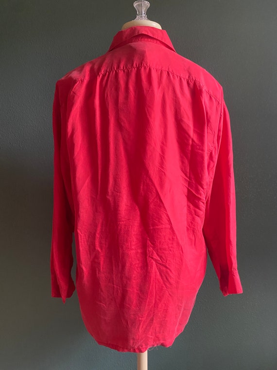 Oversized Vintage 100% Silk Solid Red Shirt Medium - image 5