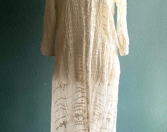 Johnny Was Ivory Silky Embroidery & Lace Kimono Dress BOHO Beach Wedding