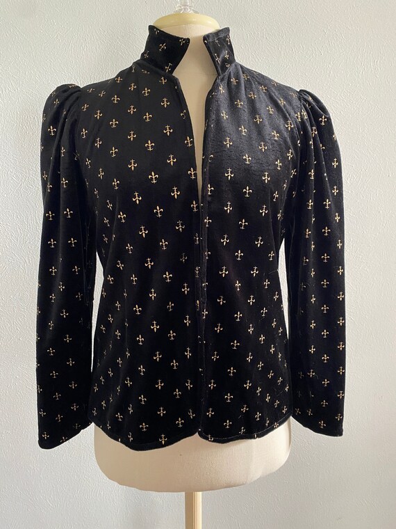 Vintage Black Velvet blazer with  fleur-de-lis Gol