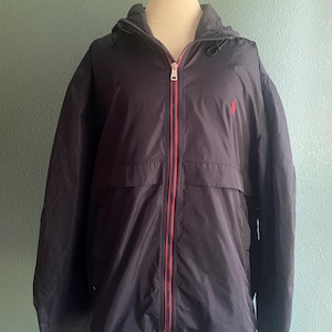 Polo Ralph Lauren Full Zip Nylon Hooded Windbreaker Jacket - Navy with Red size XL